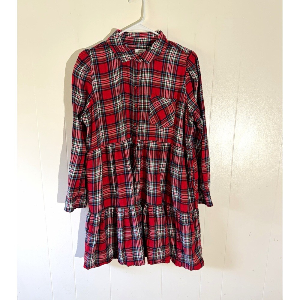 Crown & Ivy Women's Petites PXL Red Plaid Button Front Collared Shirt Dress